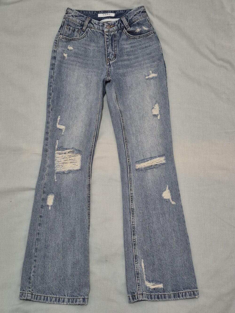 MARU High-Rise Distressed Flare Jeans - Light Blue Denim